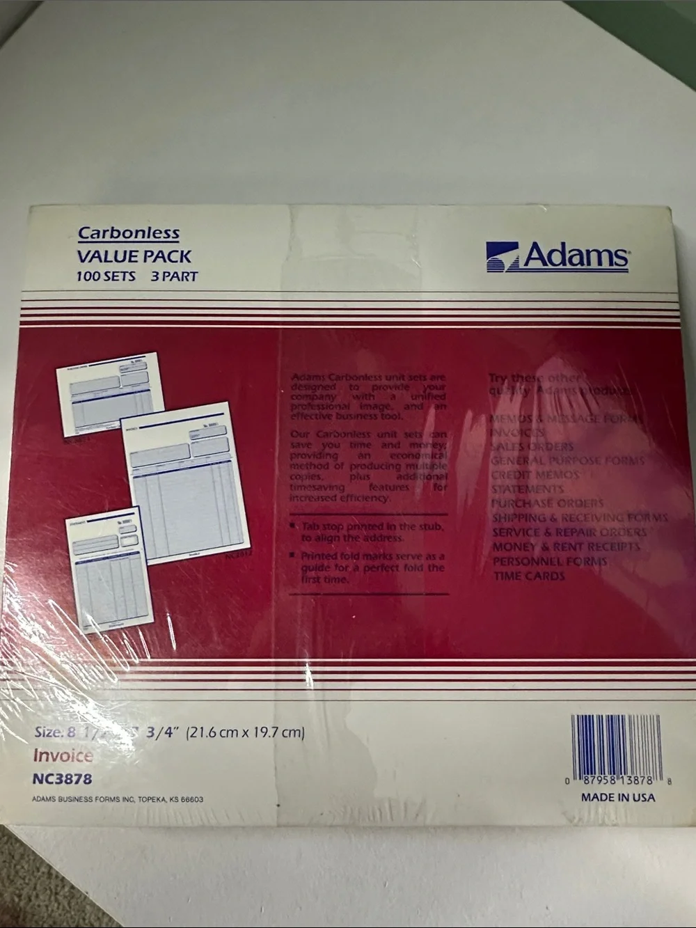 Adams 3-Part Carbonless Invoice Pad - Blue & Magenta